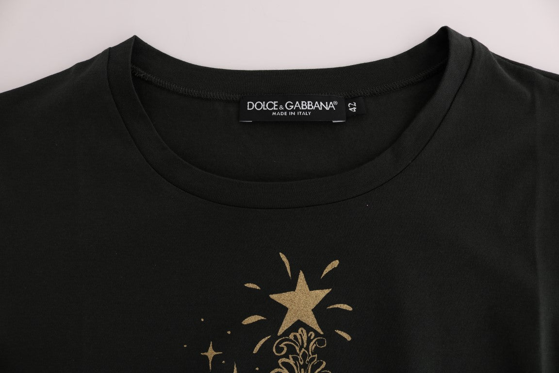 Smaragdgrünes Baumwoll-T-Shirt mit 2017-Aufdruck