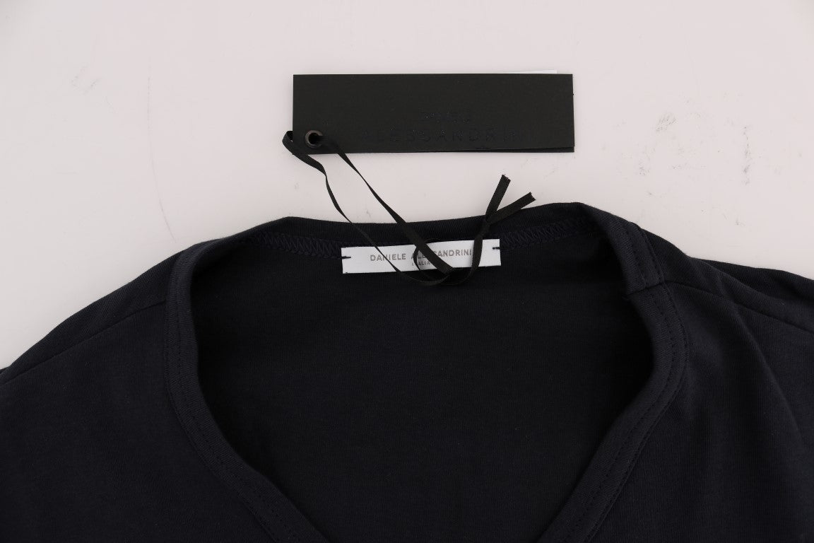 Schickes blaues Baumwoll-T-Shirt mit V-Ausschnitt