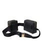 Black Calfskin Leather Double Waist Belt Fanny Pack Bag