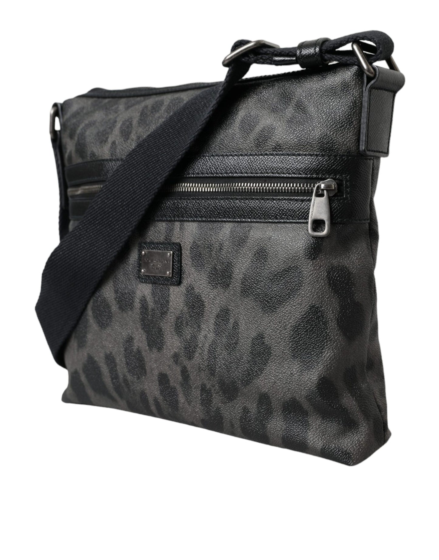 Gray Leopard PVC Leather Messenger Cross Body Bag