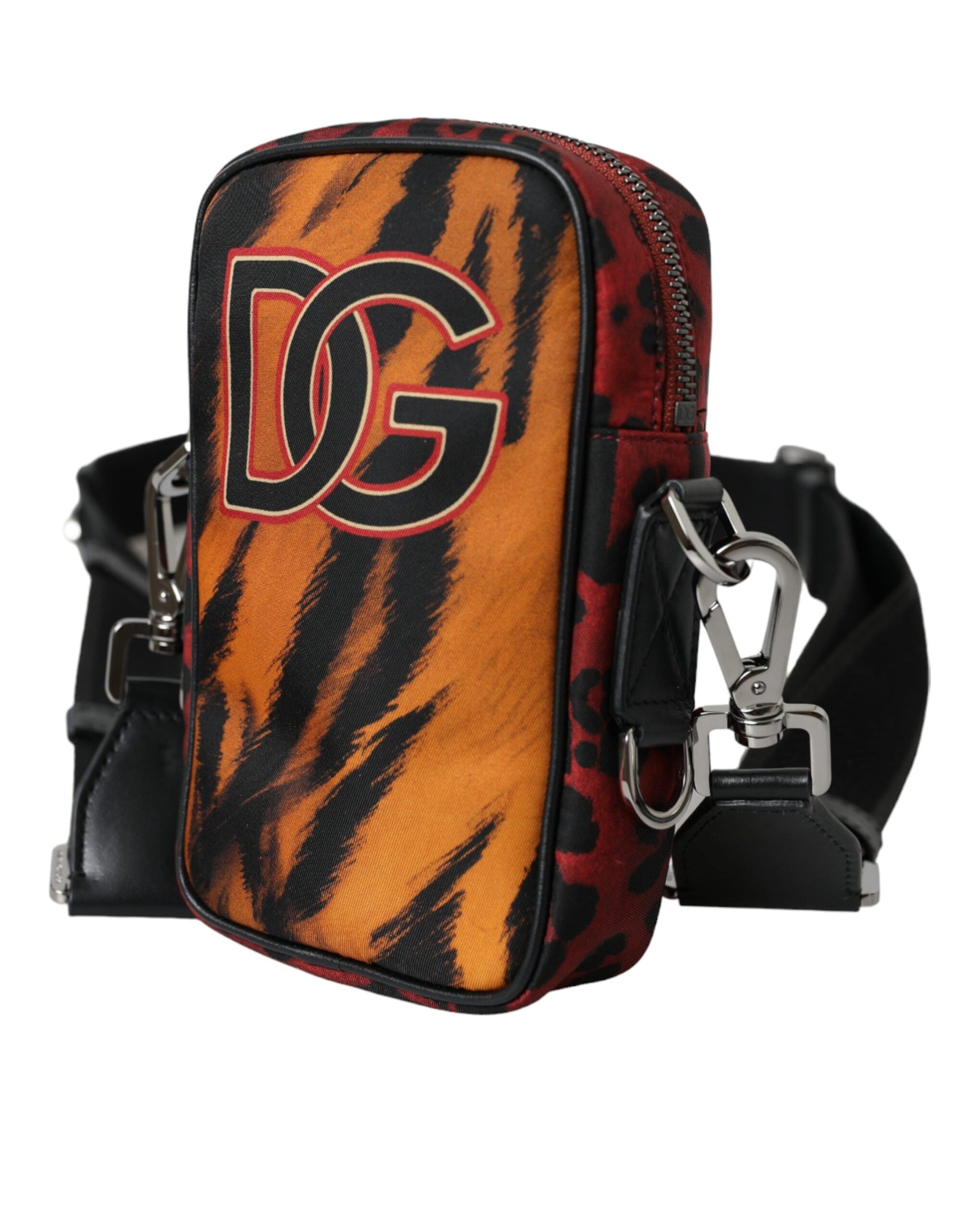 Mehrfarbige Umhängetasche aus Nylon mit Tiger-Print und Logo