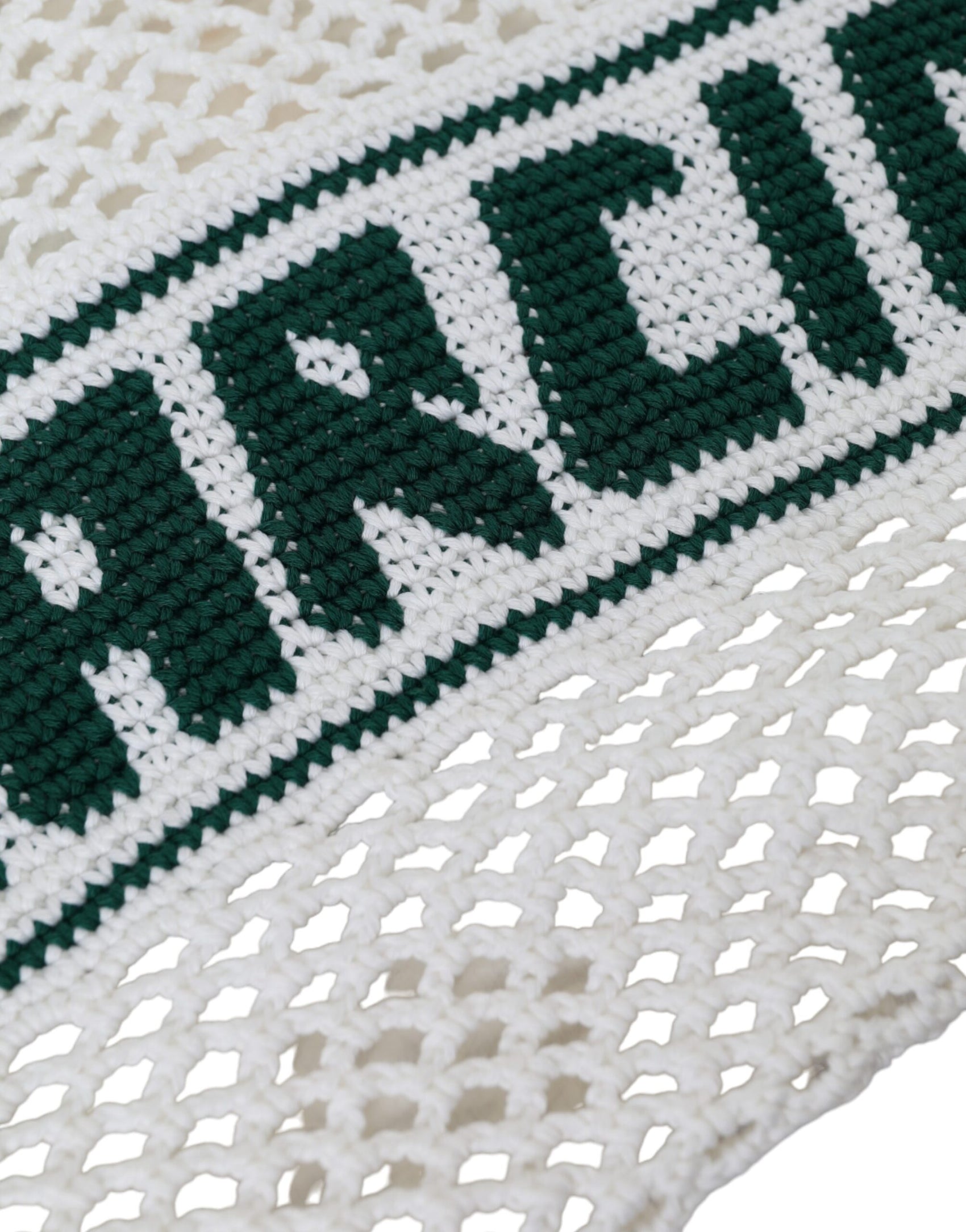 Weiß-grüne Einkaufstasche aus gestrickter Baumwolle mit Logo
