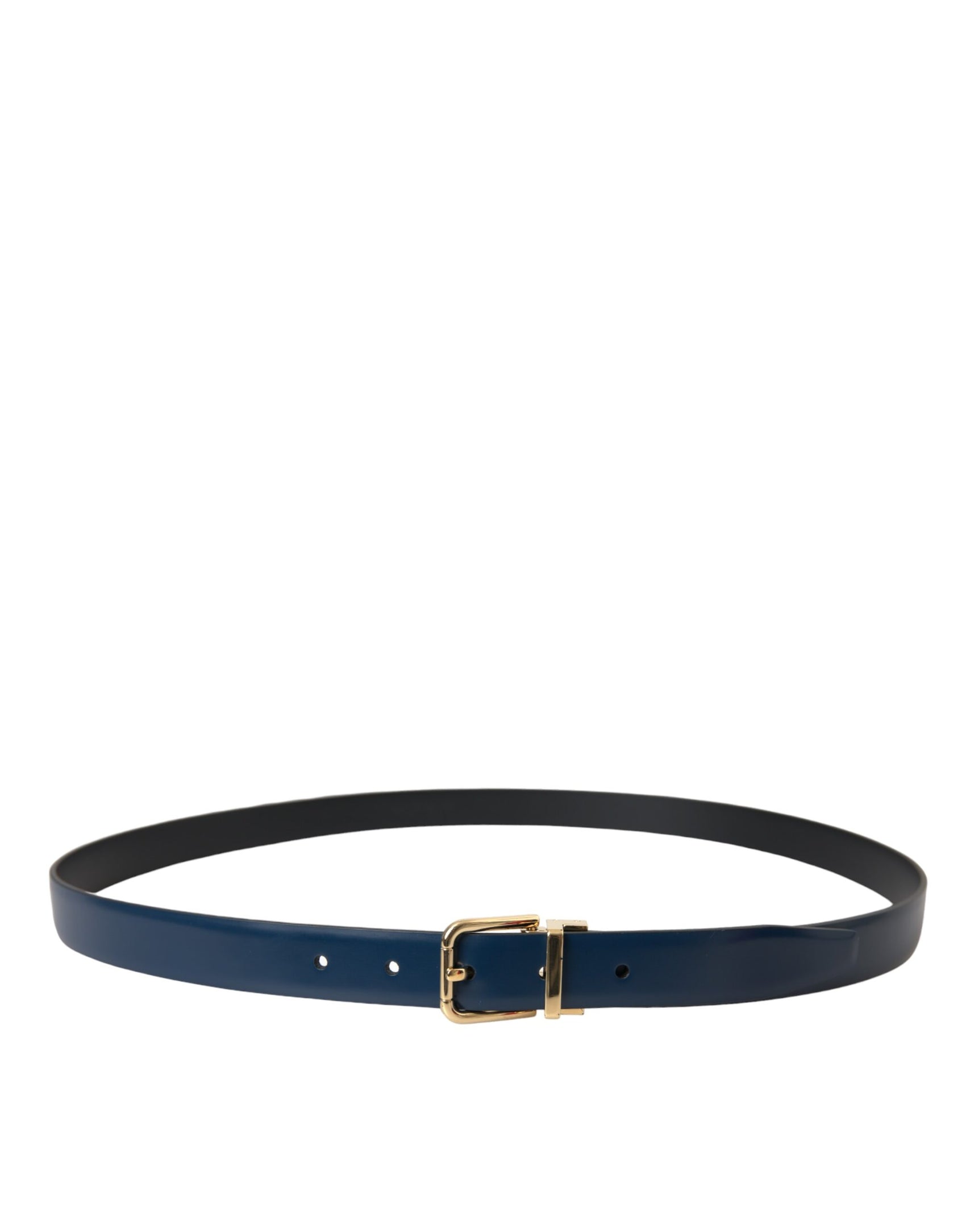 Cintura da uomo con fibbia in metallo dorato in pelle di vitello blu