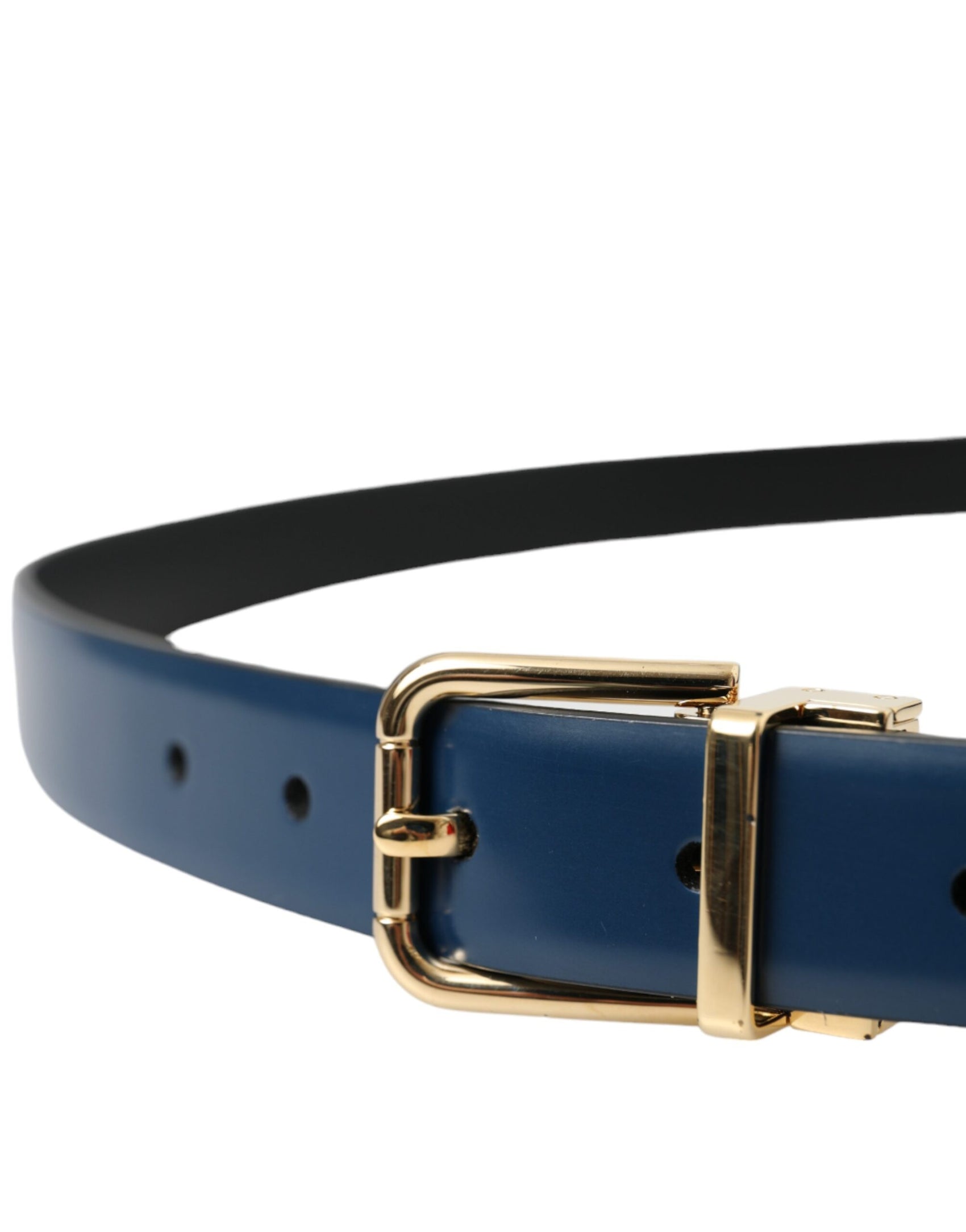 Cintura da uomo con fibbia in metallo dorato in pelle di vitello blu