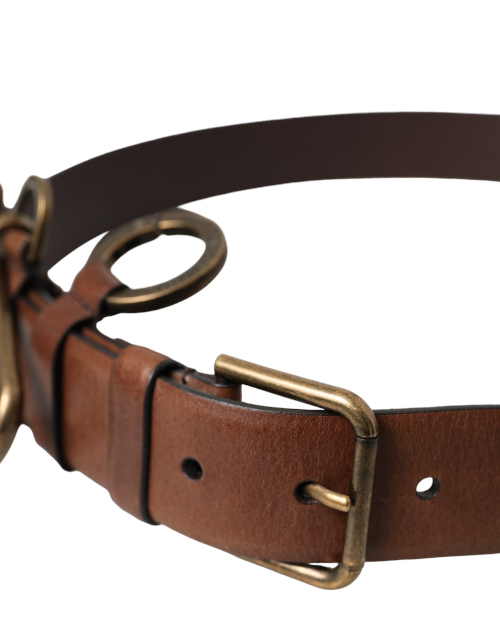 Cintura da uomo con fibbia in metallo dorato in pelle di vitello marrone