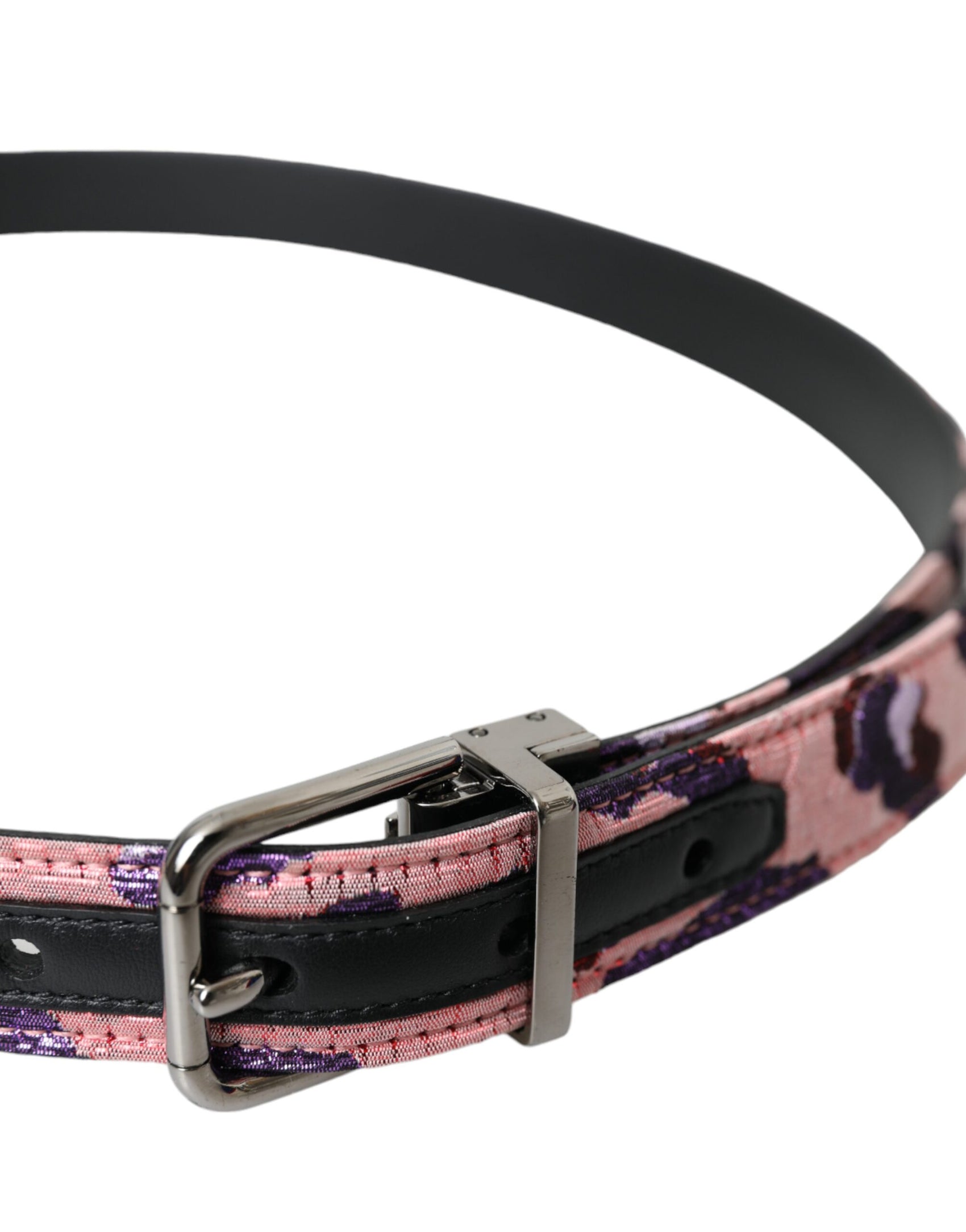 Cintura con fibbia in metallo in pelle jacquard multicolore