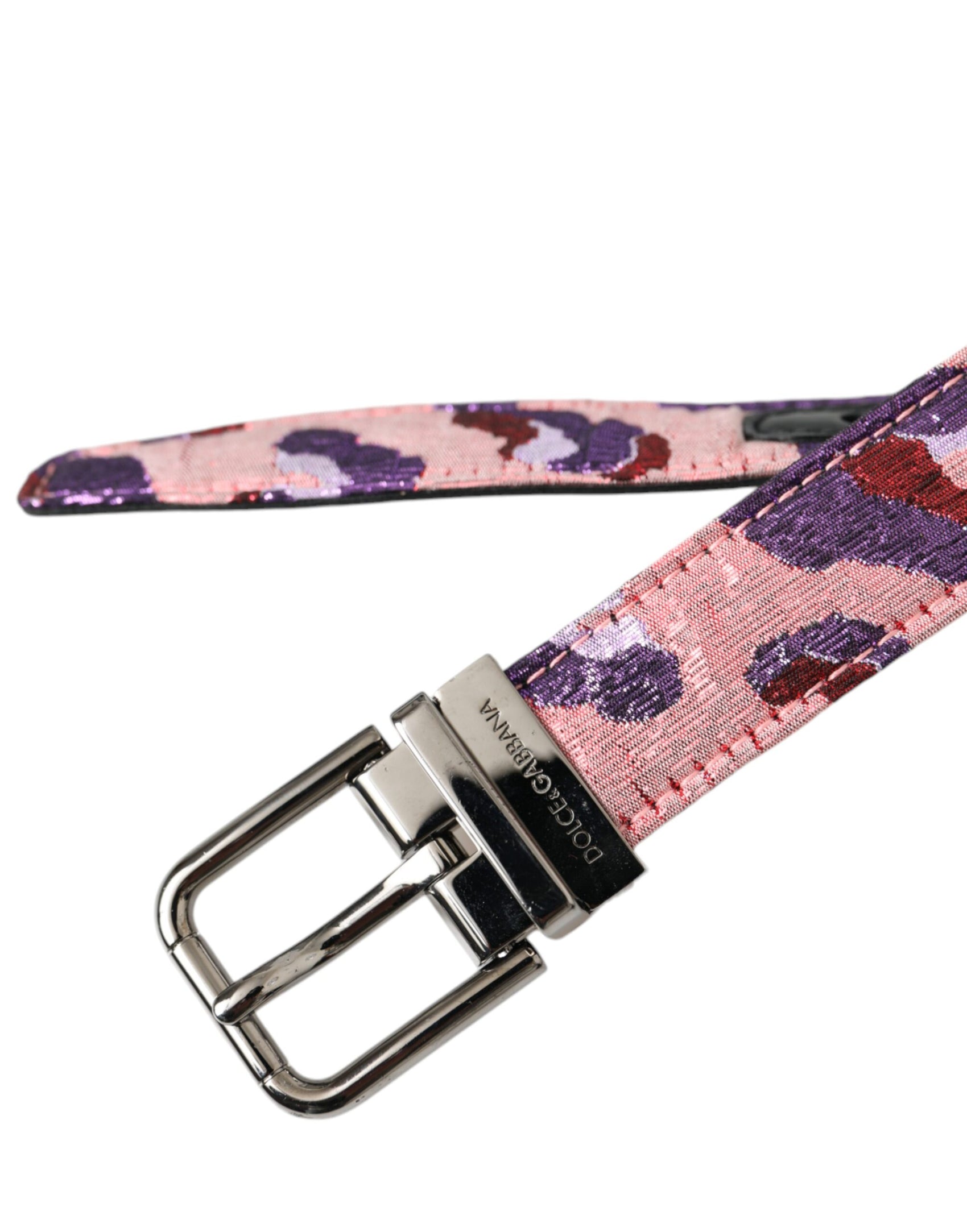 Cintura con fibbia in metallo in pelle jacquard multicolore