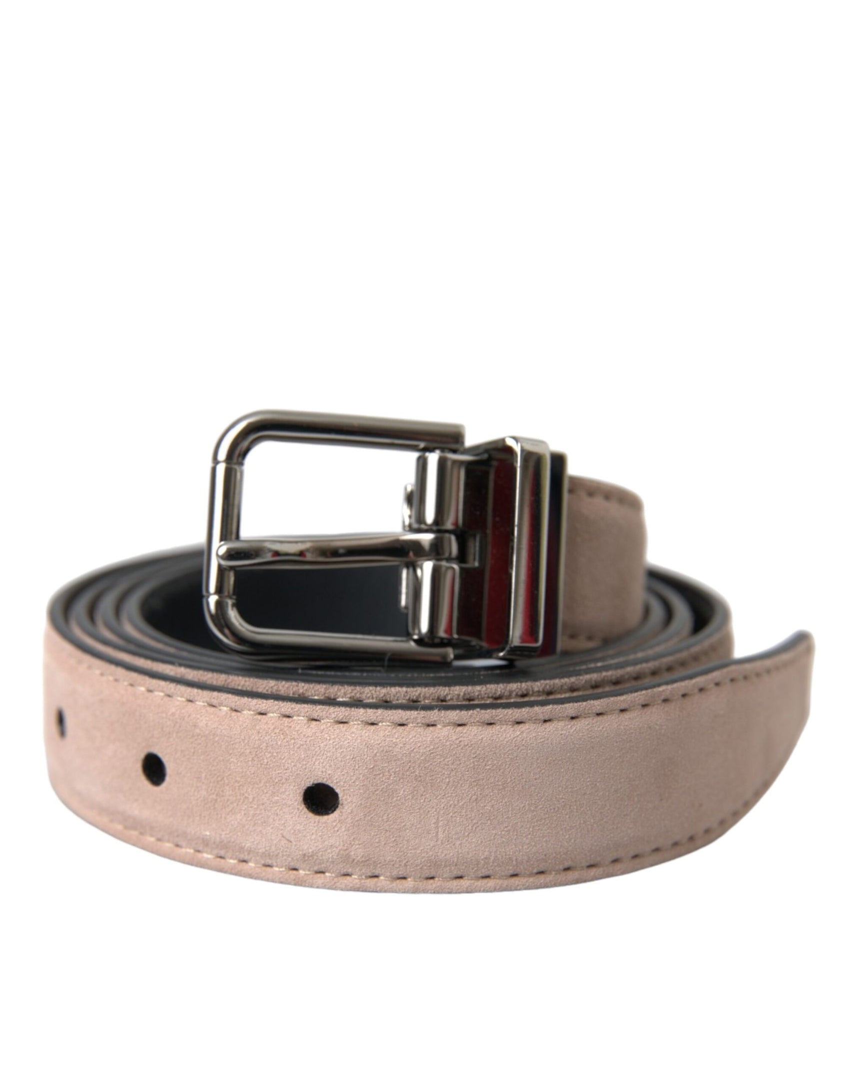 Cintura uomo in pelle scamosciata beige con fibbia argentata