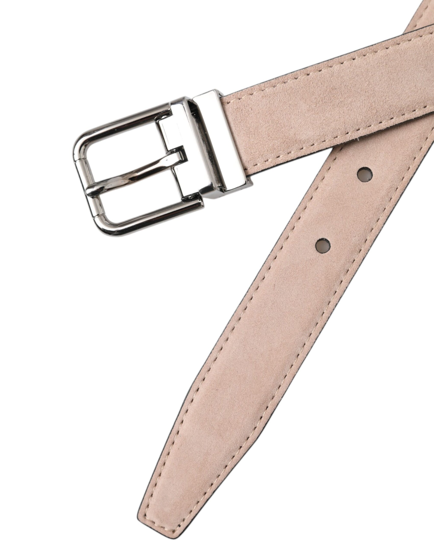 Cintura uomo in pelle scamosciata beige con fibbia argentata