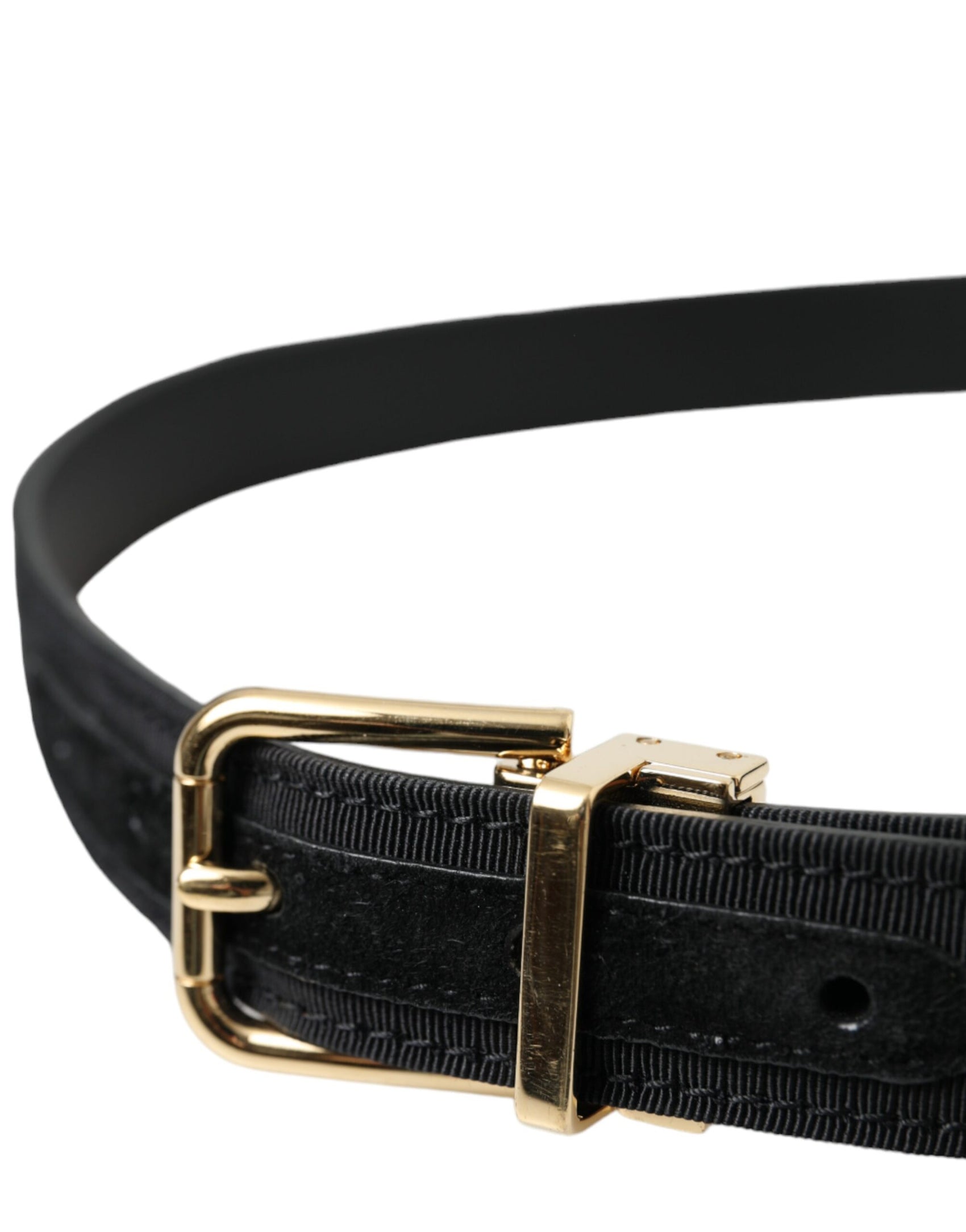 Cintura da uomo con fibbia in metallo dorato e gros grain nero