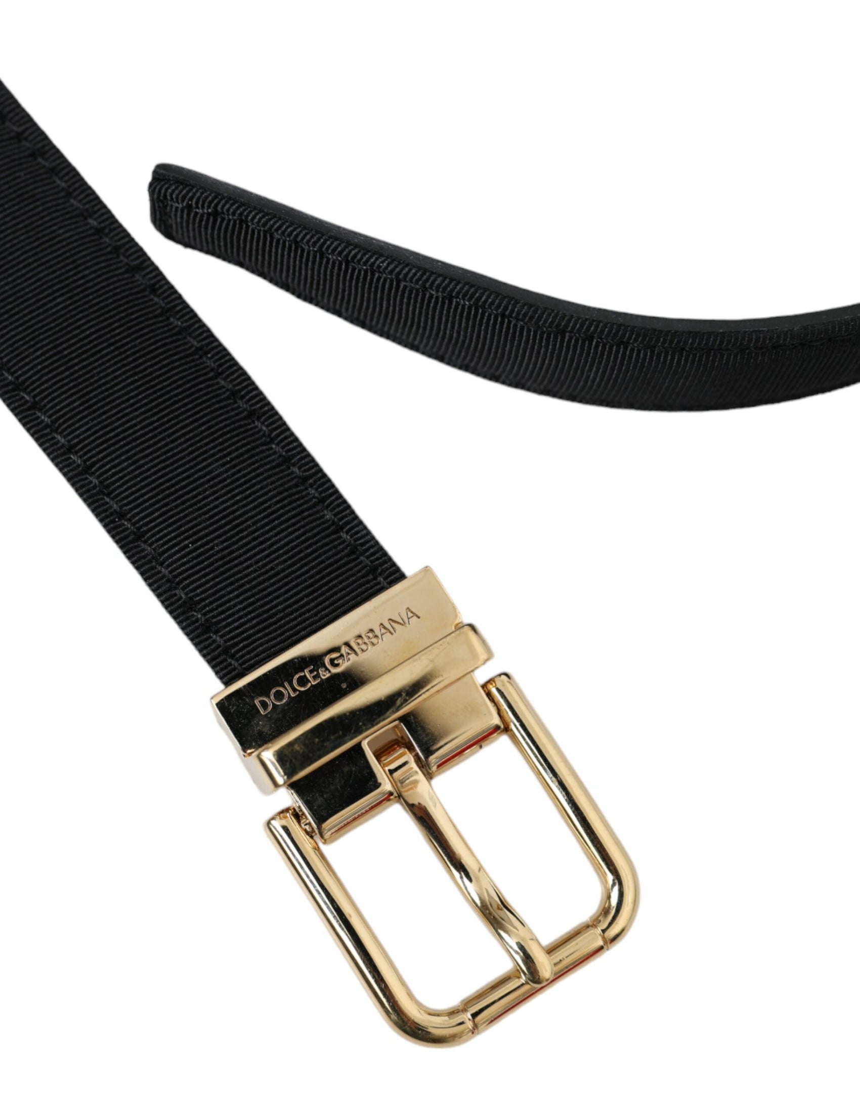 Cintura da uomo con fibbia in metallo dorato e gros grain nero