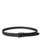 Black Glittered Leather Silver Buckle Belt