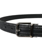 Black Glittered Leather Silver Buckle Belt