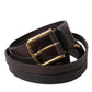 Dark Brown Leather Gold Metal Buckle Women Belt