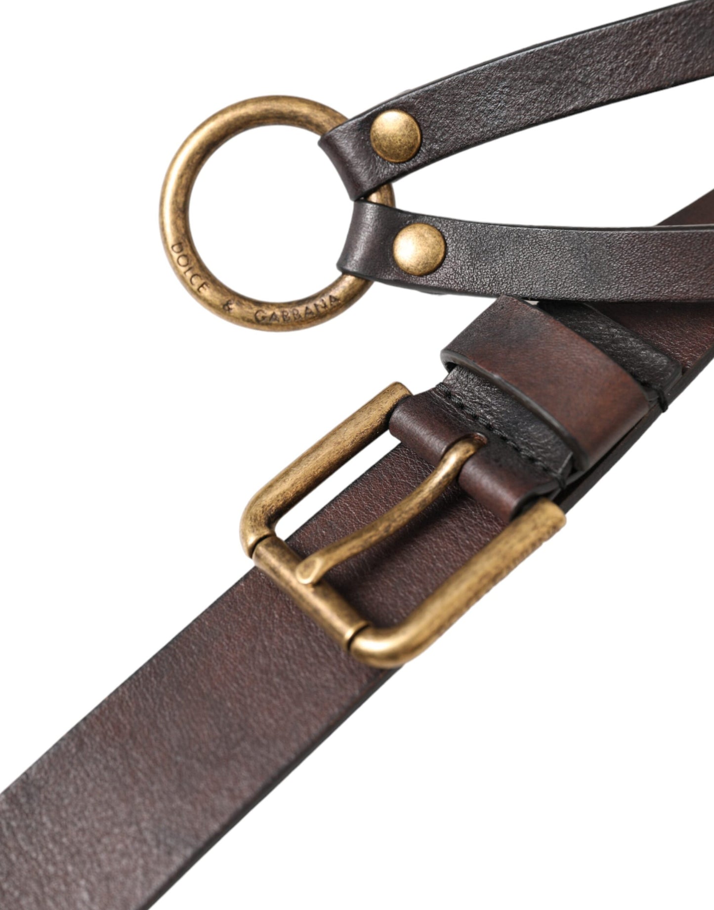 Dark Brown Leather Gold Metal Buckle Women Belt