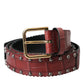 Brown Alligator Leather Studded Metal Buckle Belt