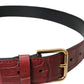 Brown Alligator Leather Studded Metal Buckle Belt