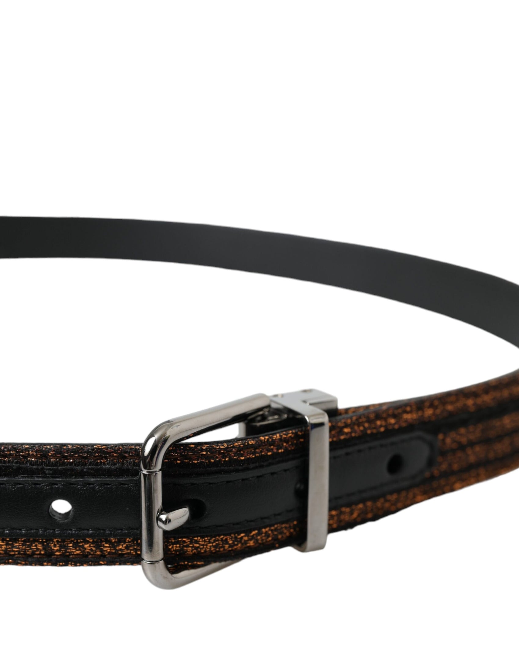 Gürtel mit goldenen Jacquard-Streifen und silberner Metallschnalle