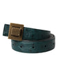 Dark Green Leather Square Metal Buckle Belt