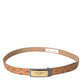 Beige Leather Gold Logo Engraved Buckle Belt