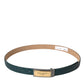 Green Leather Gold Logo Engraved Buckle Belt