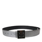 Silver Leather Square Metal Buckle Belt