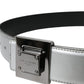 Silver Leather Square Metal Buckle Belt