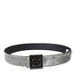 Silver Leather Square Metal Buckle Belt