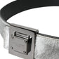 Silver Leather Square Metal Buckle Belt