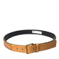 Beige Alligator Leather Studded Metal Buckle Belt