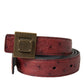 Brown Leather Square Metal Buckle Belt