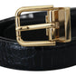 Black Exotic Leather Gold Metal Buckle Belt