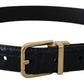 Black Exotic Leather Gold Metal Buckle Belt