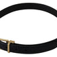 Black Exotic Leather Gold Metal Buckle Belt