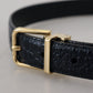 Black Exotic Leather Gold Metal Buckle Belt