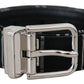 Black White Cotton Metal Silver Buckle Belt