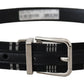 Black White Cotton Metal Silver Buckle Belt