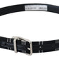 Black White Cotton Metal Silver Buckle Belt