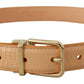 Beige Exotic Leather Gold Metal Buckle Belt