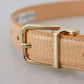 Beige Exotic Leather Gold Metal Buckle Belt