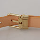 Beige Exotic Leather Gold Metal Buckle Belt