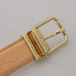 Beige Exotic Leather Gold Metal Buckle Belt