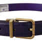 Purple Exotic Leather Gold Metal Buckle Belt