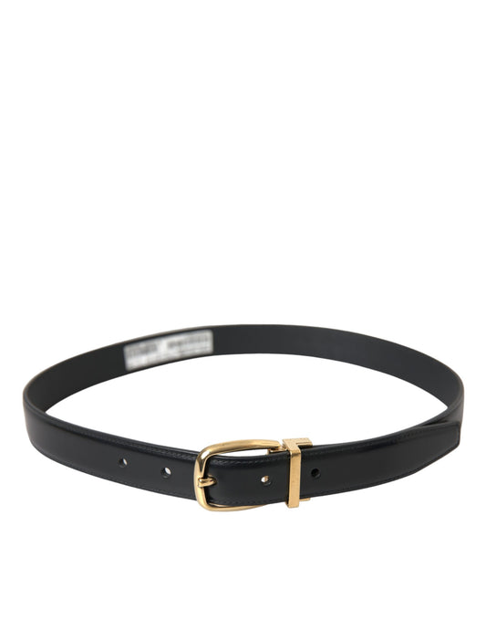 Black Calf Leather Gold Metal Buckle Belt