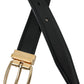 Black Calf Leather Gold Metal Buckle Belt