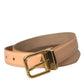 Beige Calfskin Leather Gold Metal Buckle Belt