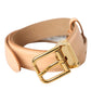 Beige Calfskin Leather Gold Metal Buckle Belt