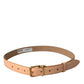 Beige Calfskin Leather Gold Metal Buckle Belt