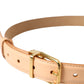 Beige Calfskin Leather Gold Metal Buckle Belt