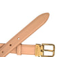 Beige Calfskin Leather Gold Metal Buckle Belt